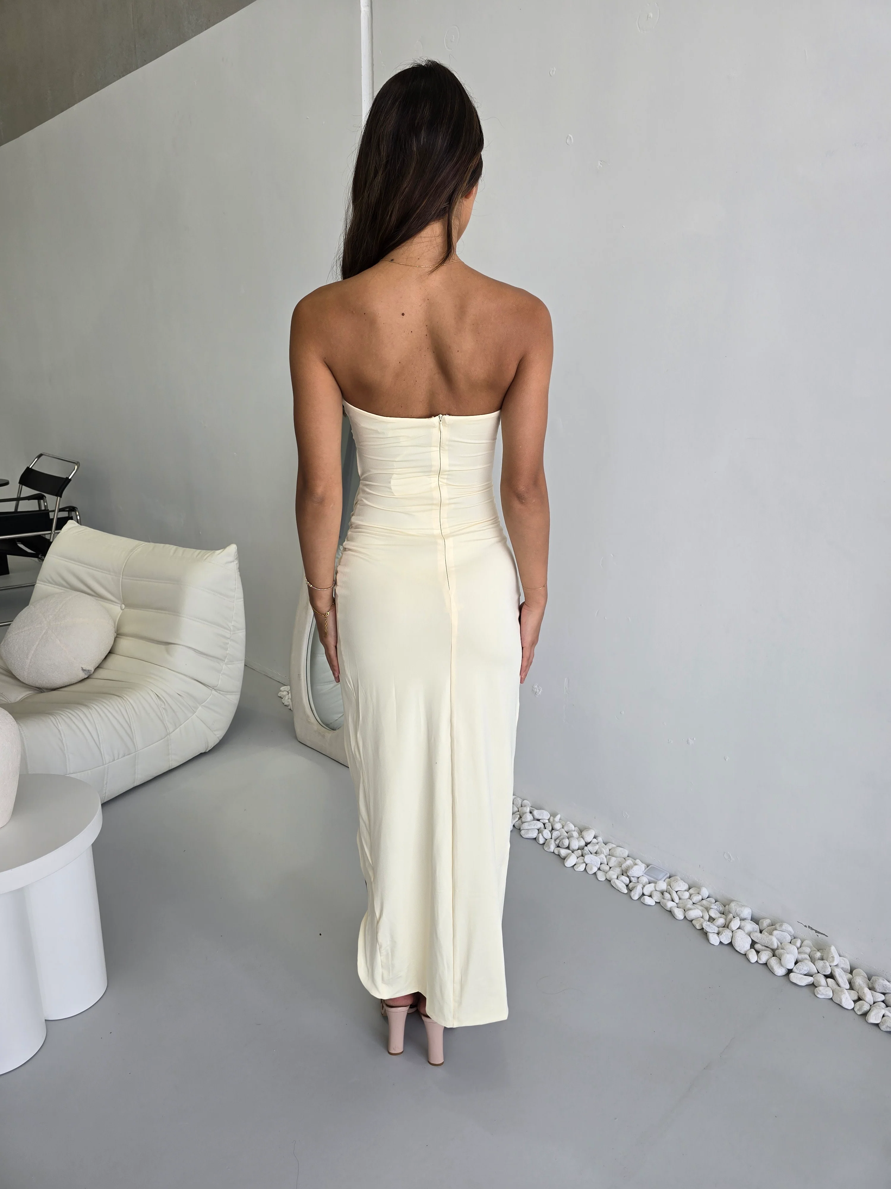 Elegant Beige Two-Piece Maxi Dress